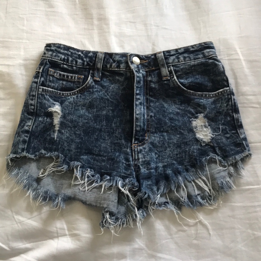 Acid Wash High Waisted Denim Shorts